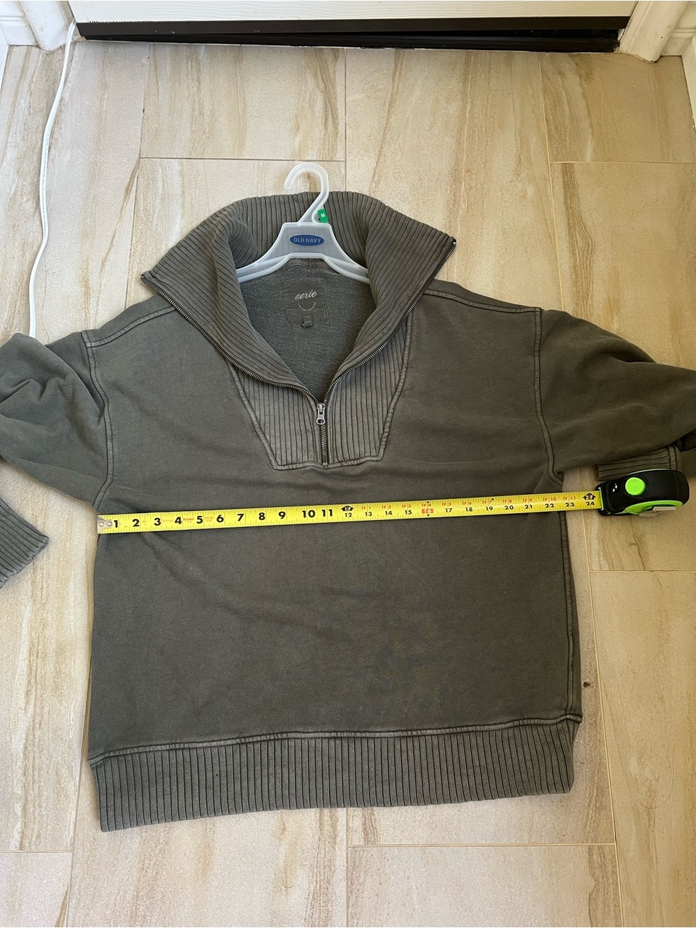 Aerie Half-Zip Sweatshirt in Olive Green - Picture 8 of 8